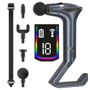 TEMU JustEvo 다기능 마사지 건 교체 가능한 헤드 포함, 고주파 진동 및 강력한 마사지, USB 충전식, 인체공학적 미끄럼 방지 핸들, 여행 필수품, 파트너를 위한 완벽한 선물, 휴대용 근육 이완기 | 세련된 기계 디자인 | 다양한 부착물, 마사지 도구