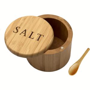 TEMU 1개 소금통, 대나무 소금 상자, 숟가락이 있는 소금 용기, 뚜껑이 있는 소금 홀더, 소금통, 자석 회전 뚜껑이 있는 커민과 후추 그릇