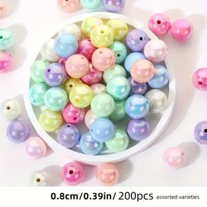 TEMU 500/200/100개 6/8/10mm 파스텔 컬러 아크릴 라운드 비즈 - DIY 액세서리 제작용, 팔찌 & 목걸이 비즈, 선물 세트, 스페이서 비즈