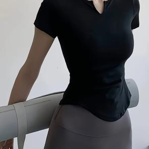 TEMU 2025년 봄 신제품 여성용 반팔 요가 티셔츠, 피트, 통기성 V넥, , 댄스, 러닝, 야외 여름 활동에 적합합니다.|요가|요가복|라인댄스복
