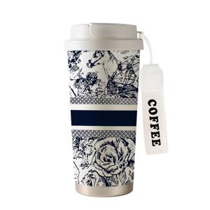 TEMU 530ml 꽃무늬 보온 커피 썸머와 빨대 및 뚜껑 포함 - 스테인리스 스틸, 열/냉 음료용 이중벽, 휴대성 디자인, 사무실, 집, 여행, 캠핑 및 선물용으로 완벽