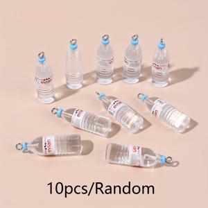 TEMU DIY 공예 및 선물용 10개 미니 레진 물병 참 - 투명한 파란색 뚜껑, '음료' 라벨, 기발한 펜던트 장식, DIY 공예 용품 | 재미있는 병 참 | 내구성 있는 클립, 공예용 참