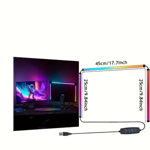 TEMU 3pcs AMILL RGB LED 스트립 라이트, USB 전원, 벽걸이; 실리콘 및 PC 소재, 버튼 제어, 가정 장식, 게임 룸, E-스포츠 세팅, 24인치 모니터 호환, 게임 액세서리 | 생동감 있는 게임 세팅 | 내구성 있는 게임 장비, LED 조명