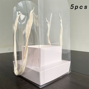 TEMU 5pcs 우아한 투명 접이식 꽃 보석 상자 - 결혼식, 생일, 졸업, 어머니의 날 및 아버지의 날에 이상적 - 내구성 있는 종이 및 플라스틱 꽃 선물 포장, 꽃 보석 상자|DIY|폴딩박스