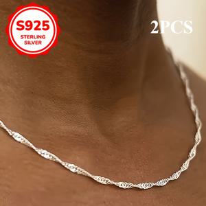 TEMU 여성을 위한 2pcs 우아한 S925 스테인리스 스틸 라티어 목걸이 - 스타일, 다용도 일상 및 파티 보석, 완벽한 데이 선물, 1.89g, 일상 보석 | 라티어 목걸이 | 내구성 있는 체인, 목걸이