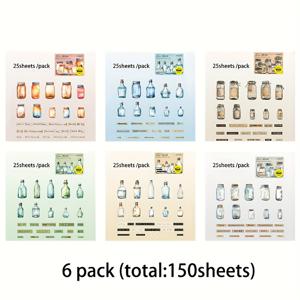 TEMU 스크랩북 용품, 저널, 사진 프레임, 물병, 공예용 DIY 종이 장식 스티커를 위한 타임 보틀 시리즈 빈티지 병 하드 카드 스티커 총 150개 세일 및 데칼 6팩