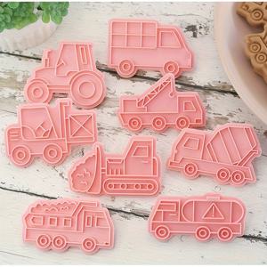 TEMU 8pcs 카툰 트럭 및 건설 차량 빵 커터 세트 - 베이킹을 위한 플라스틱 쿠키 모드, 크리스마스, 할로윈, 부활절, 추수감사절 등에 이상적, 베이킹 필수품|재미있는 디자인|내구성 있는 플라스틱