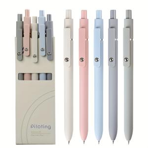 TEMU 모란디 컬러 젤 잉크 롤러볼 펜, 플라스틱, 빠른 건조, 중간 굵기, 5개 팩 세트, 0.5mm 검정 잉크, 빈티지 스타일 수납식 펜, 사무실 및 학습용