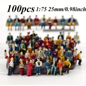 TEMU 100개 세트 미니 모델 철도 인형, 앉아 서 있는 다양한 포즈의 페인팅된 사람들, 소형 인물 트랙 H0 피규어 1:75
