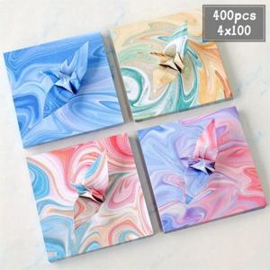 TEMU 400장 컬러 프린트 수제 오리가미 세트, DIY 사랑 오리가미, 9.5 * 9.5cm 사각형 수제 색종이, 공예품, 수제 선물, 파티 장식