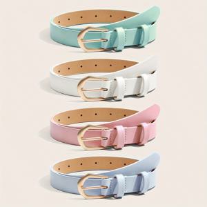 TEMU 78-95cm 허리 사이즈에 적합한 라이트 그린 + 화이트 + 핑크 + 라이트 블루 4피스 패션 벨트 세트, 드레스 및 청바지 매칭 데코레이티브 웨이스트밴드 컬러풀 귀여운 스타일 벨트 포팩