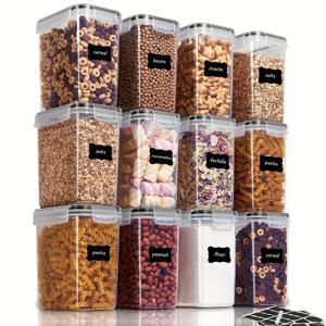 TEMU 6/12개 시리얼 보관용기 세트 1.6L / 54oz, 시리얼, 밀가루, 설탕, 베이킹 용품용, BPA 프리 플라스틱 밀폐 식품 보관용기, 라벨 포함, 벤토 박스