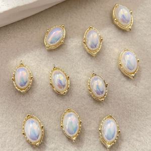 TEMU 10pcs 오발 쉘 진주 손톱 드릴 라인스톤 및 합금 손톱 아트 장식 DIY 손톱 주문 손톱 보석 손톱 용품