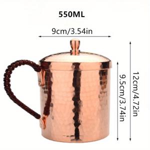 TEMU 수제 모스크바 뮬 머그컵 - 무거운 순구리, 망치질 텍스처와 꼰 로프 손잡이, 350ml/550ml, 로즈 골드 마감, 재사용 가능하고 고품질, 집이나 주방 사용에 완벽한 홈 음료 머그컵 | 장인정신 마감 | 꼰 손잡이