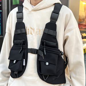 TEMU 남성용 멀티 포켓 전술 조끼 가방, 나일론 캐주얼 아웃도어 조끼 팩, 조절 가능한 스트랩, 여행 및 일상 사용을 위한 지퍼 잠금 장치|힙색