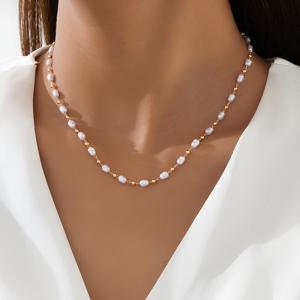 TEMU 18K 금 도금 진주 펜던트 목걸이, 심플한 일본 스타일 짧은 체인, 플라스틱 스페이서가 있는 멋진 구리, 일상 및 휴가 착용에 적합, 모든 계절 - 1개