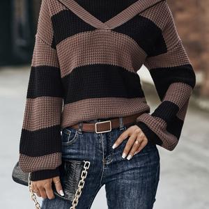 TEMU 여성용 캐주얼 라운드넥 스웨터, 비대칭 밑단 & 벨트 허리 - 어시스톤 브라운 소프트 올시즌 레이어링 필수품, 다재다능한 패션, 리브 텍스처, 고품질 공예