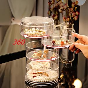TEMU 1개 3/4/5단 아크릴 보석 정리함, 360° 회전 칸막이 및 투명 방진 뚜껑 - 귀걸이, 팔찌, 목걸이, 메이크업 & 액세서리용 다목적 데스크탑 수납함 - 여성, 엄마, 친구를 위한 완벽한 선물 (크리스마스, 새해), 보석 정리함, 기념품 홀더, 클래식 디자인, 회전 가능한 디자인, 보석 상자