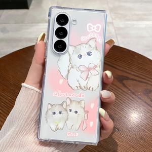 TEMU 소프트하고 귀여운 고양이 개성 접이식 스크린 네각면 방탄 에어 쿠션 모바일 폰 케이스 삼성 갤럭시 Z 폴드 6용, 삼성 갤럭시 Z 폴드 5용, 삼성 갤럭시 Z 폴드 4용, 삼성 갤럭시 Z 폴드 3 5g용, 투명 TPU 모바일 폰 케이스 삼성 갤럭시 전체 보호 방탄 얇고 가벼운, 혼합 솔리드 쉘 방탄