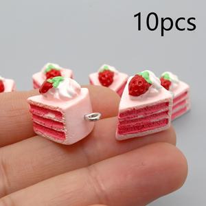 TEMU 10개의 사랑스러운 레진 딸기 케이크 펜던트, DIY 주얼리 만들기용 리얼 식품 참, 귀걸이, 팔찌, 목걸이