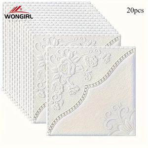 TEMU WONGIRL 20장 3D 꽃 무늬 자체 접착 벽 타일 스티커, 방수 및 습기 방지, 쉬운 벗겨내기 및 붙이기, 접을 수 있음, 크기에 맞게 자르기, 주방, 거실, 욕실의 가정 장식용