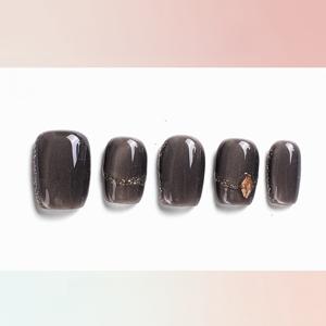 TEMU 10개 세트 블랙 캣 아이 글리터 프레스온 네일, 쇼트 스퀘어 글로시 아머 네일 아트, 탈착식 아이스 투명 샤이니 네일 패치, 하이엔드 수제 틈새 개성 인스타그램용