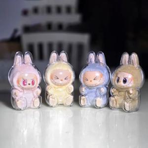 TEMU POP MART 인형용 2D 플랫 애니메이션 스타일 랍럽 세대 투명 아크릴 보호 케이스 - 귀여운 토끼귀 & 꽃무늬 의상, 컬렉터를 위한 발렌타인데이 선물, 파티 장식 | 애니메이션 영감 디자인 | 내구성 있는 보호