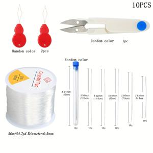 TEMU 스트레치 팔찌 끈 키트 - DIY 쥬얼리 만들기에 사용할 수 있는 0.5mm 탄성 코드, 비즈 바늘 5개, 가위, 실 꿴이, 무작위 색상 액세서리가 포함된 1968.5인치 비즈 끈