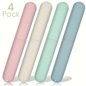 TEMU 4개 세트의 신선한 FreshMate 휴대용 통기성 칫솔 케이스, 여행, 캠핑 및 가정용으로 먼지 방지 스탠드 - 향수 없음