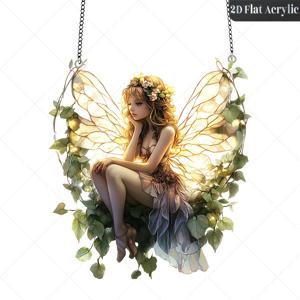 TEMU 1개, 나비 요정 스테인드글라스 선캐처, 마법의 숲 요정, 요정 애호가 선물, 아크릴 선캐처, 스테인드글라스 아크릴 장식, 정원 마당 장식, 창문 걸이 선캐처, 완벽한 생일 축복 선물, 창의적인 선물