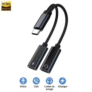 TEMU 2-IN-1 오디오/충전기 분배기 어댑터 USB C에서 듀얼 TypeC 포트 헤드폰 잭 오디오 어댑터 아이폰 16 15 삼성 샤오미용