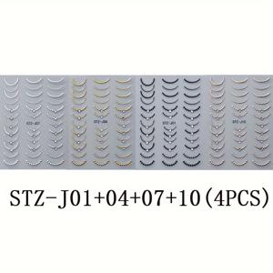 TEMU 4pcs 럭셔리 5D 부조 프랑스 매니큐어 스티커 세트 - 자체 접착, 광택 있는 액센트, 여성 및 소녀용, 거품 패턴, 향이 없는, 만화 테마, 단용, 플라스틱 재질
