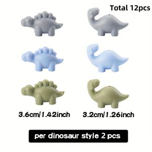 TEMU 12/16개 3D 공룡 실리콘 비즈 세트, 귀여운 디플로도쿠스 스테고사우루스 모양, DIY 보석, 손수공예, 키체인, 펜던트용 장식 비즈 - 만화 동물 포커스 비즈, 실리카 젤 재질
