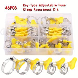 TEMU 46pcs 키-타입 조절식 호스 클램프 정렬 키트, 스테인레스 스틸 웜 기어 클램프와 플라스틱 핸들, 8-29mm 범위, 물 파이프, 파이프, 자동차 및 기계용途에 적합