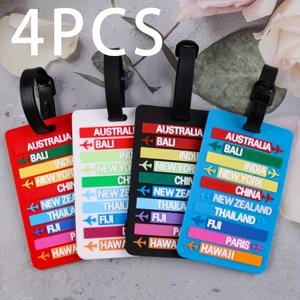 TEMU 비행기 아이콘이 있는 내구성 있는 PVC 수하물 태그 4개 세트 - 호주, 발리, 인도, 중국, 태국, , 피지, 하와이, 파리 디자인 - 탑승권용 컬러풀 여행 액세서리 | 생동감 있고 안전한 여행 필수품, 여행용 가방