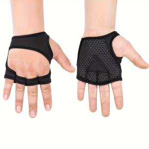 TEMU 남성과 여성용 반가락 무게.lift.gloves - 검정색, 미끄럼 방지, 내구성 있는 폴리에스터, 바벨 트레이닝 및 벤치 프레스에 적합, 체육관 필수품|미끄럼 방지 그립|내구성 있는 직물|바벨