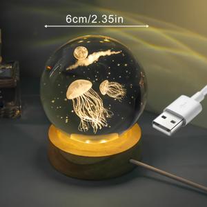 TEMU 1pc 나무 베이스 컬러풀 라이트, 3D 볼 캐비드 오션 젤리피시, 볼 나이트 라이트, 파티 장식에 적합, 생일 선물