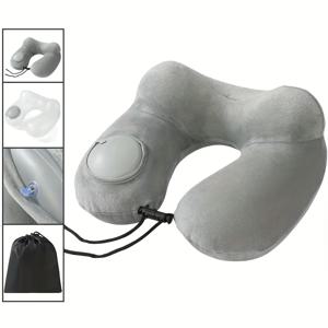TEMU U자형 공압 목 지지 기능이 있는 휴대용 여행 베개, 접이식 및 무료 보관 가방 포함, 비즈니스 출장 및 차량 사용에 이상적, 사무실 낮잠 필수품|목베개
