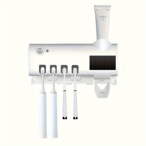 TEMU 스타일리시 화이트 스마트 칫솔 홀더, 자동 치약 디스펜서가 있는 칫솔 UV 살균기, USB 충전, 크리스마스, 할로윈, 데이 등에 적합한 5가지 중요한 휴일 선물, 가정용 욕실 및 비즈니스에 매우 적합, 다기능 칫솔 박스 스퀴즈 치약 디스펜서