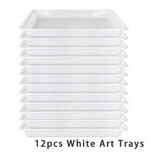 TEMU 12팩 플라스틱 아트 트레이 11x8.3x1.2인치 (28x21x3cm) - 다색/화이트/투명 내구성 DIY 프로젝트용 공예 정리함, 페인트 트레이, 비즈 분류 트레이, 멀티컴파트먼트 트레이, 투명 재질
