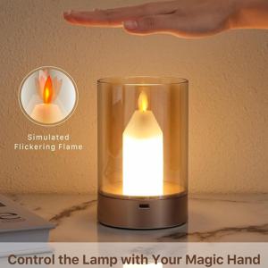 TEMU 무선 무염 LED 테이블 램프 1개, 모션 센서 및 무단계 조광 기능, USB 충전식 배터리 구동 야간등, 침실용 유리 캔들라이트 디자인, 주방, 카페, 휴일 선물용 충전식 테이블 램프