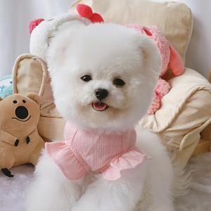 TEMU 1pc 귀여운 애완동물 드레스, 러플 슬리브와 귀여운 리본 - 핑크색과 흰색으로 제공, 작은 개와 고양이에게 적합, 여름, 봄, 가을에 이상적 - 비치 프리스, 테디, 슈나우저, 요키, 폼어니안, 프랑스 불독에게 이상적 - 나일론 및 베스트 재질, 여름 애완동물 드레스 | 러플 슬리브 드레스 | 통기성이 좋은 소재, 소형 개 드레스|강아지옷