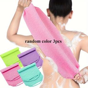 TEMU 3pcs 세트, 핸들 조절 가능한 등 스크럽 타월 - 두꺼운 및 긴 엑스폴리에이션 타월, 자극이 적고 파라벤이 없는 제품