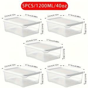 TEMU 5개 세트 40온스 밀폐 냉동고용 식품 보관 용기 플립탑 뚜껑 포함 - 재사용 가능한 스택 가능 플라스틱 주방 및 여행용 조직화기, 고기·채소·과일·식사 준비용 - 공간 절약형 사각 디자인