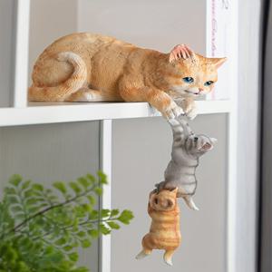 TEMU 리얼리스틱 귀여운 엄마와 새끼 고양이 조각상, 창의적인 레진 키튼 장식품, 세 마리의 고양이 인형 홈 데코 거실 테이블탑 입구 장식 동물 디스플레이