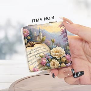 TEMU 아름다운 패턴 꽃 알람 시계 피아노 시트 메이크업 거울 쉬운 접이식 작은 거울 미니 휴대용 메이크업 거울 일상 휴일 생일 크리스마스 새해 감사절 발렌타인데이 부활절 자매 친구 소녀 결혼 선물