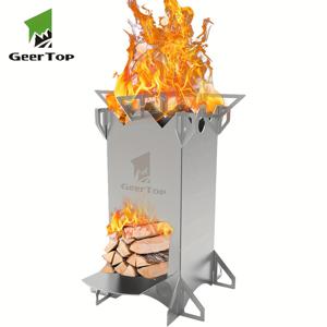 TEMU 야외 로켓 스토브 - 무충전, 스테인리스 스틸, Geertop, 마그네슘 막대/부싯돌 없음