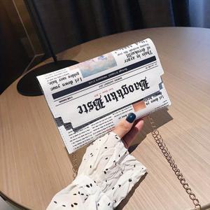 TEMU 신문 디자인 봉투 가방, 유행 체인 크로스 바디 백, 여성용 PU 플랩 클러치 지갑
