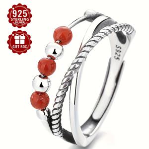 TEMU 1개 S925 순은 스택 모조 옥 반지 패셔너블 스타일 오픈 조절 가능한 반지 약 3.1g