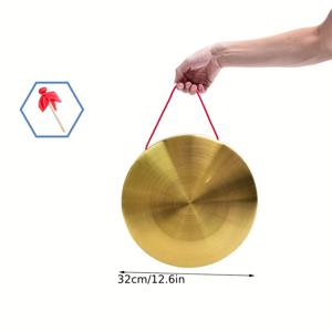 TEMU 1개의 공 악기, 중국 전통 타악기 황동 징, 나무 망치와 빨간색 매달린 리본, 결혼식 개막 축하 이드 알-아드하 무바라크에 적합합니다.